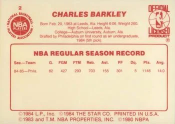 1985-86 Star Charles Barkley #2 card back image
