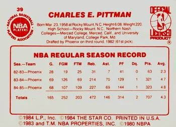 1985-86 Star Charles Pittman #39 card back image