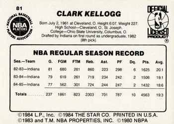 1985-86 Star Clark Kellogg #81 card back image