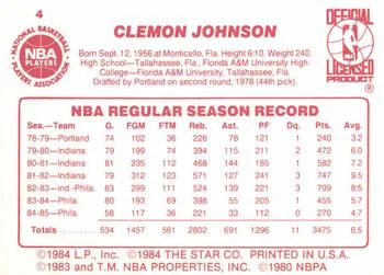 1985-86 Star Clemon Johnson #4 card back image