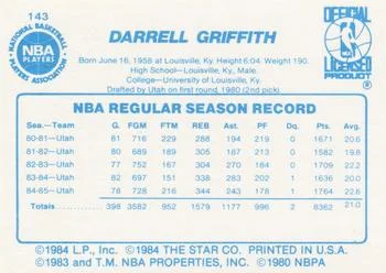 1985-86 Star Darrell Griffith #143 card back image
