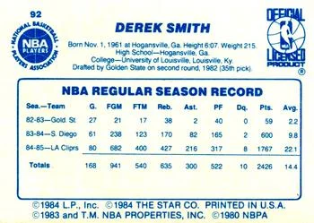 1985-86 Star Derek Smith #92 card back image