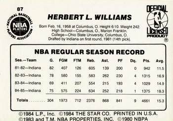 1985-86 Star Herb Williams #87 card back image