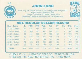 1985-86 Star John Long #15 card back image