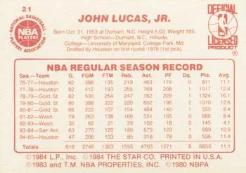 1985-86 Star John Lucas #21 card back image