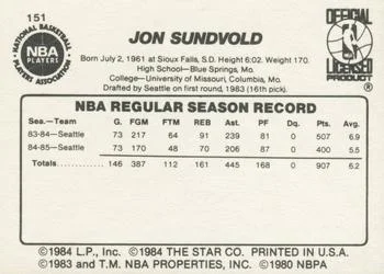 1985-86 Star Jon Sundvold #151 card back image