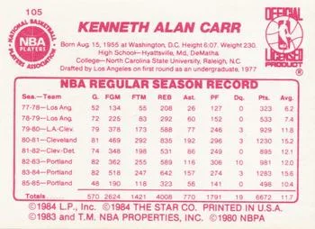 1985-86 Star Kenny Carr #105 card back image