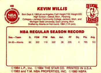 1985-86 Star Kevin Willis #48 card back image