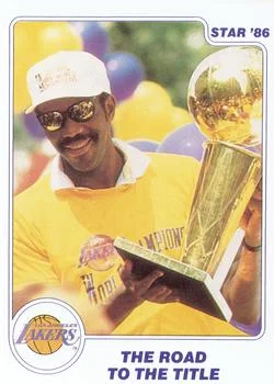 1985-86 Star Lakers Champs Bob McAdoo / NBA Championship Trophy #16 card image