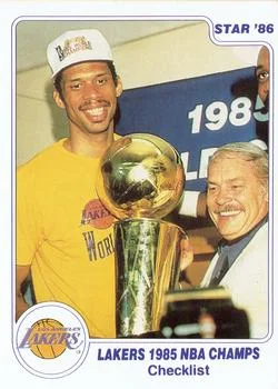 1985-86 Star Lakers Champs Kareem Abdul-Jabbar / Jerry Buss / NBA Championship Trophy #1 card image