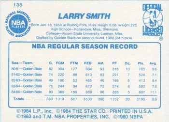 1985-86 Star Larry Smith #136 card back image