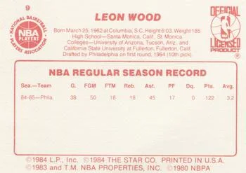 1985-86 Star Leon Wood #9 card back image