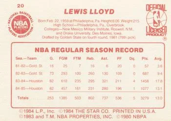 1985-86 Star Lewis Lloyd #20 card back image