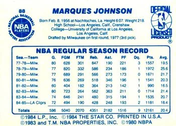 1985-86 Star Marques Johnson #88 card back image