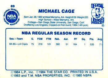 1985-86 Star Michael Cage #89 card back image