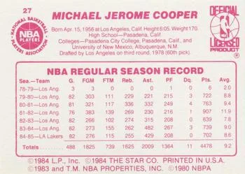 1985-86 Star Michael Cooper SP #27 card back image