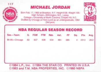 1985-86 Star Michael Jordan #117 card back image