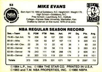 1985-86 Star Mike Evans #53 card back image