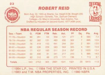 1985-86 Star Robert Reid #23 card back image