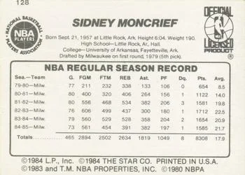 1985-86 Star Sidney Moncrief #128 card back image