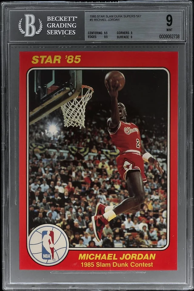 1985-86 Star Slam Dunk Supers 5x7 Michael Jordan #5 card image