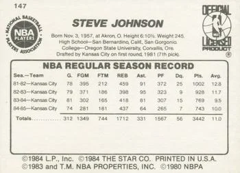 1985-86 Star Steve Johnson #147 card back image
