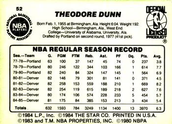 1985-86 Star T.R. Dunn #52 card back image