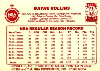 1985-86 Star Tree Rollins #46 card back image