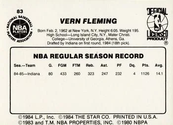 1985-86 Star Vern Fleming #83 card back image