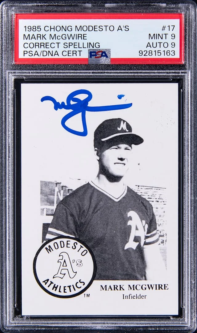 1985 Chong Modesto A's, Correct Spelling Mark McGwire #17 card image