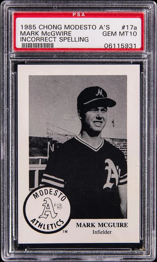 1985 Chong Modesto A's Incorrect Spelling Mark McGwire #17a card image