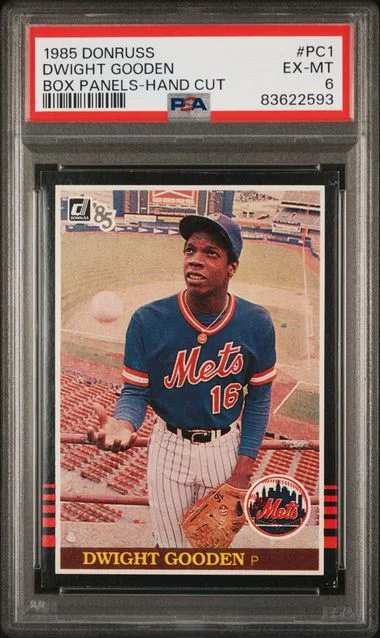 1985 Donruss Dwight Gooden Box Panels-Hand Cut #PC1 card image
