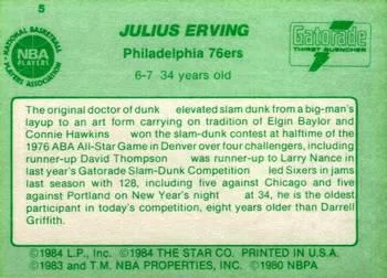 1985 Star Gatorade Slam Dunk Julius Erving #5 card back image