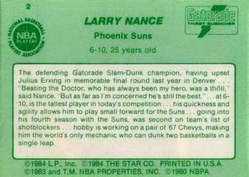 1985 Star Gatorade Slam Dunk Larry Nance #2 card back image