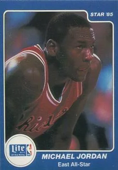 1985 Star Lite All-Stars Michael Jordan VARVAR: Variation in cropping with hair touching border #4A card image