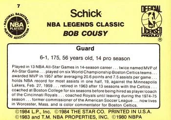 1985 Star Schick Legends Bob Cousy #7 card back image