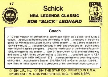 1985 Star Schick Legends Bobby Leonard #17 card back image