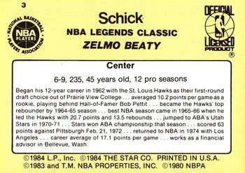 1985 Star Schick Legends Zelmo Beaty #3 card back image