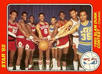 1985 Star Slam Dunk Supers Clyde Drexler / Julius Erving / Darrell Griffith / Michael Jordan / Larry Nance / Terence Stansbury / Dominique Wilkins / Orlando Woolridge #1 card image