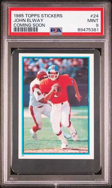 1985 Topps John Elway Stickers Coming Soon #24 card image