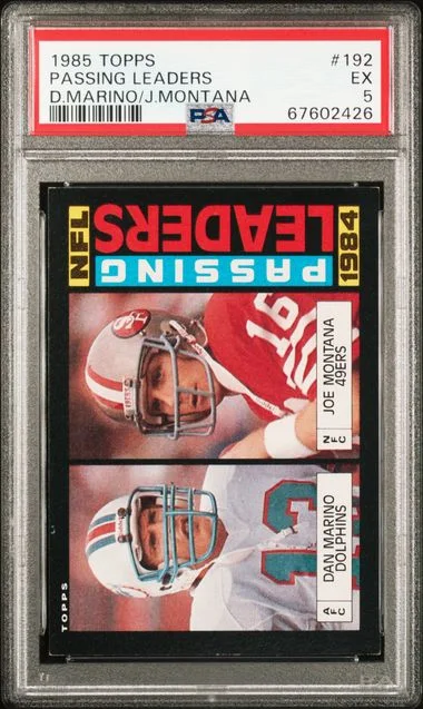 1985 Topps Passing Leaders D.Marino/J.Montana #192 card image