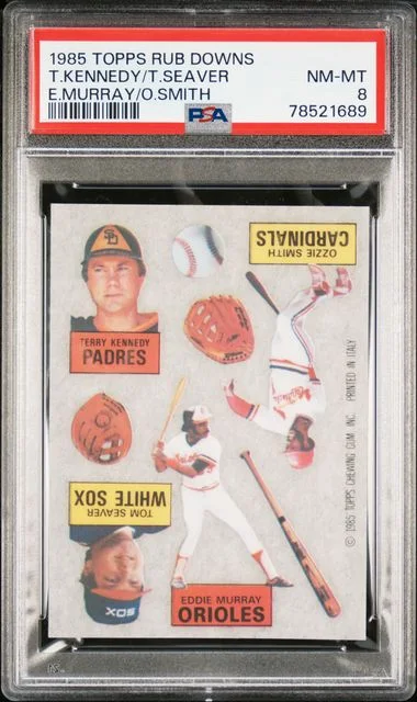 1985 Topps Rub Downs Eddie Murray/Ozzie Smith/Terry Kennedy/Tom Seaver #no-number card image