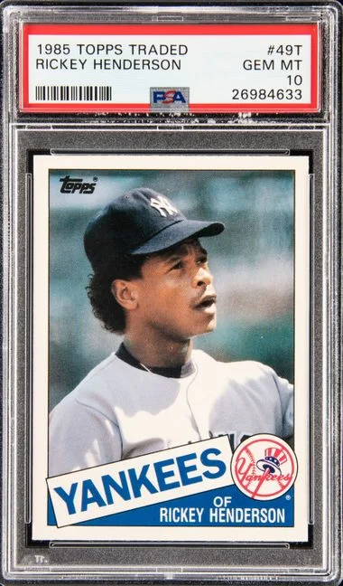 1985 Topps Traded Rickey Henderson #49T card image