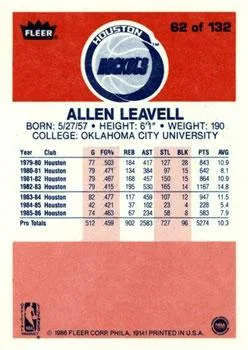 1986-87 Fleer Allen Leavell #62 card back image