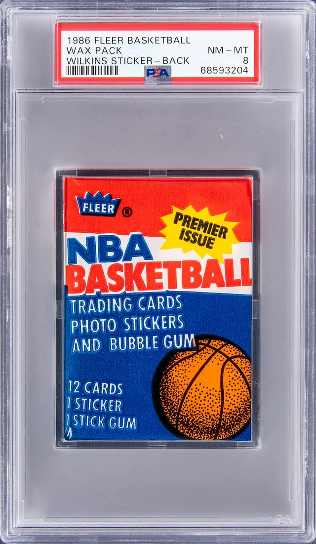 1986-87 Fleer Basketball Unopened Wax Pack (12 Cards) – Dominique Wilkins Sticker on Back – Possible Michael Jordan Cards #no-number card image