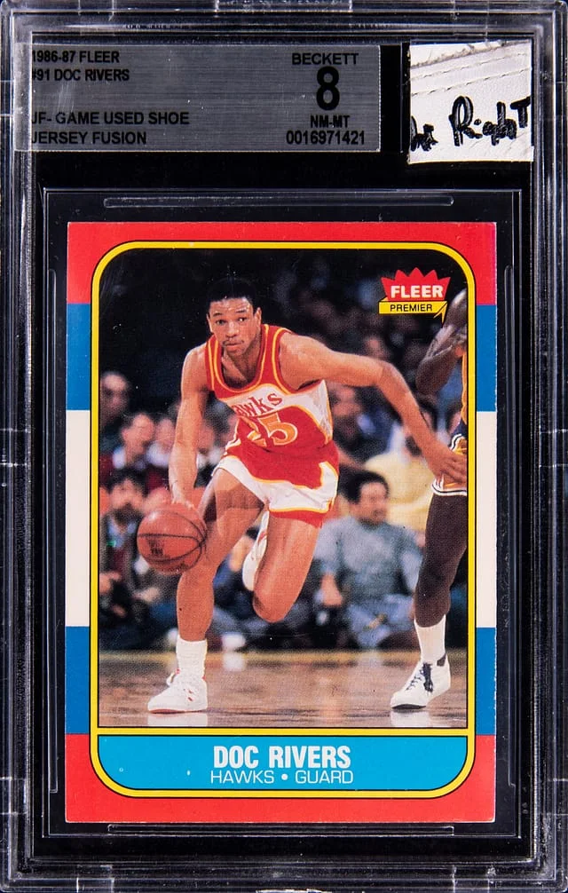1986-87 Fleer Doc Rivers Game-Used Shoe Jersey Fusion #91 card image
