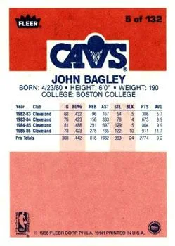 1986-87 Fleer John Bagley #5 card back image