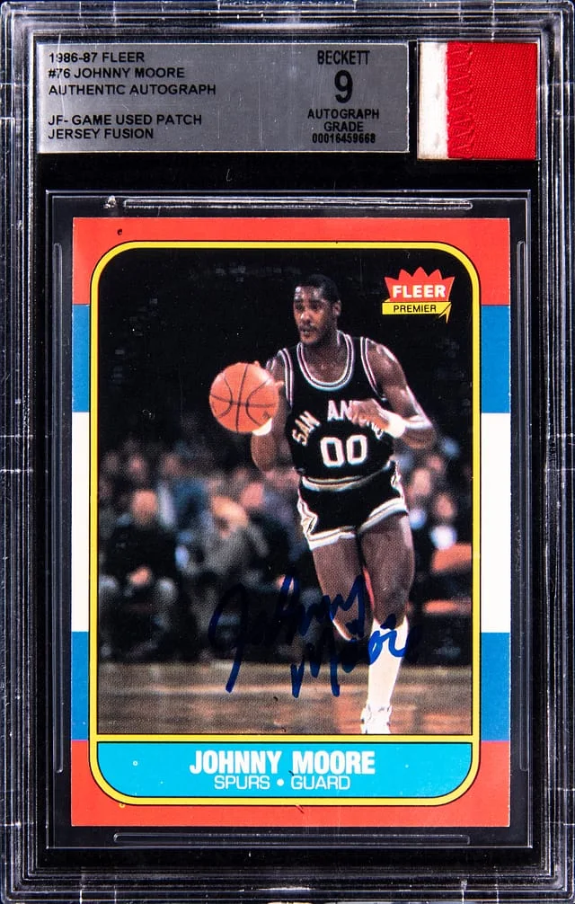 1986-87 Fleer Johnny Moore Game-Used Jersey Fusion #76 card image