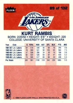 1986-87 Fleer Kurt Rambis #89 card back image