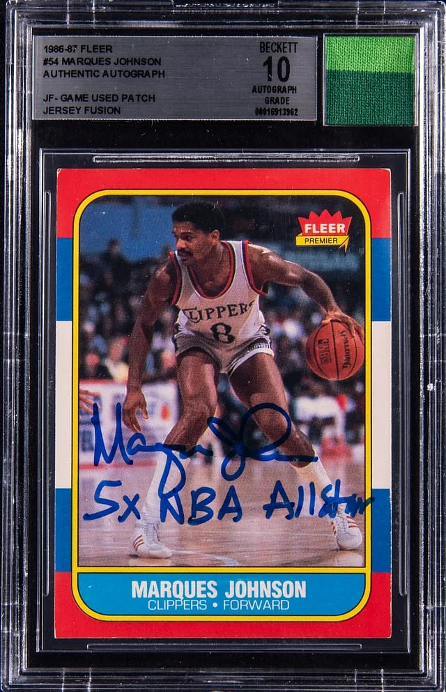 1986-87 Fleer Marques Johnson Game-Used Jersey Fusion #54 card image